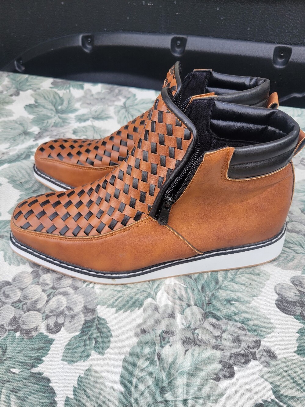 Men's Woven Slip-On High-Top Sneakers in Brown
